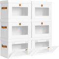 DIMJ Storage Bins with Lids - 6 Pack Front Opening Stackable Fabric Storage Boxes with Clear Window & Handles, Collapsible Closet Organizers for Clothes, Sweaters, Shelf Storage, Bedroom, White