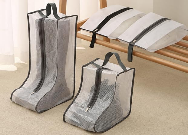 2 Set Black Edge Shoe Storage,Portable Short Boots Storage&Protector Bag | Protector Bag, Shoe Dust Bags & Sleeves for Travel,Clear Boots Cover, Shoes Packing Organizers for Adult Sneakers