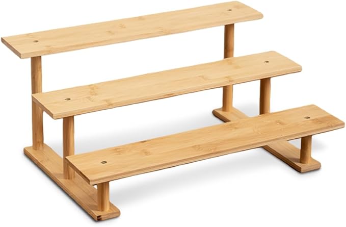 CROISSANT Bamboo and Wood 3 Tier Cupcake Stand, Food Display Risers for Party , Statues and Lego Displays, Cologne Stand, Perfume Display Stand（3 Tier，1Pack）