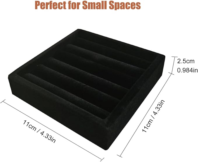 SCIKHETF Velvet Ring Earrings Studs organizer Tray Small Ring Insert Display Tray 5 Slots Stackable (Black)