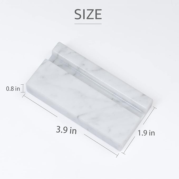 JIMEI Marble Business Card Holder for Desk Organizer Stand 25 Cards Display | White Carrara Marble, holds up to 25 cards,Elegant Minimal Style, Practical Cute Office Desktop Organizer For Men & Women