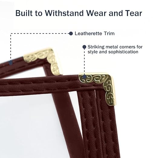 Goodsmart Restaurant Menu Covers – 25 Pack Burgundy Quadfold 8-View, Side-Loading Menu Holders, Vinyl & Plastic Café Menu Covers, Clear Menu Sleeves, Fits 8.5" x 11" & 4.25" x 11", Gold Corners