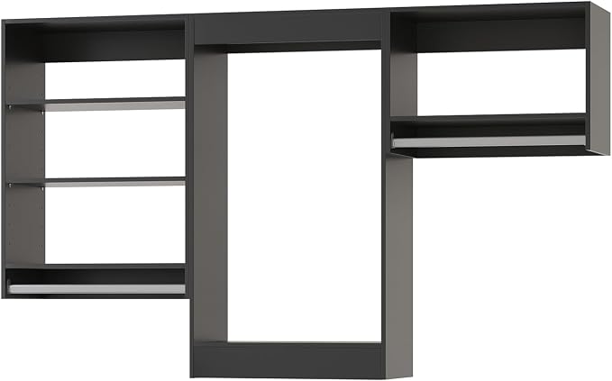 ROOMTEC Modular Closet System, 78" Closet Organizer with Hanging Rods, Wall-Mounted Wooden Tower for Walk-In Closets, Wardrobe Storage Kit, Black