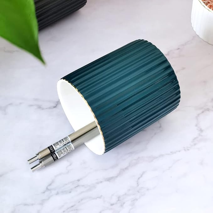 CROWNOS Pen Holder for Desk, Ceramic Pencil Cup Office Desk Organizer, Makeup Brush Holder, Green
