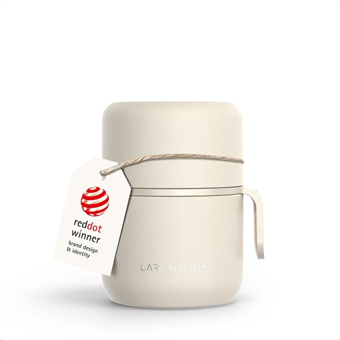 LARS NYSØM Stainless Steel Vacuum Insulated Food Jar - Leakproof Lunch Pot & Lunch Jar for Hot and Cold Food, Wide Mouth, Portable Soup Container for Work & Travel (Cream Beige, 12oz)