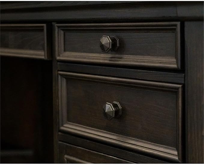 Pemberly Row 66" W Wood L-Desk & Return Writing Table, Dark Brown Finish, Keyboard Drawer, Locking File Drawers, Utility Storage, Wire Management, AC Power Outlets, Home Office Desk