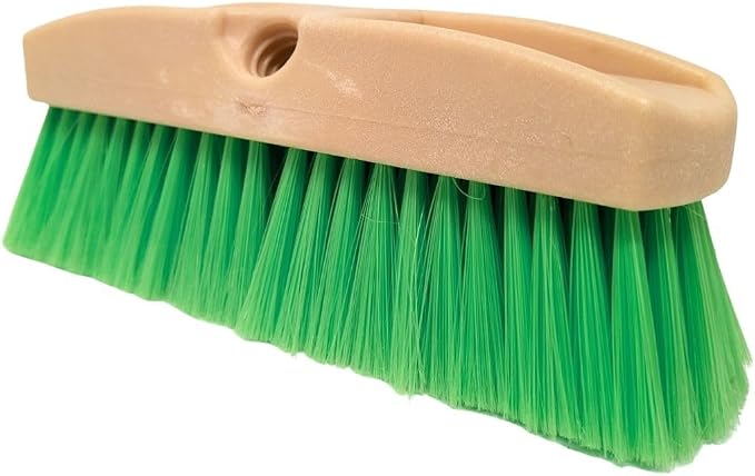 Teravan Green Flow Through Essential Flagged-End Brush Head, 10-Inch | Extra Soft Bristle Brush for Gentle Car Wash, RV, Boat, Window & Floor Cleaning, Compatible with Pole Handle