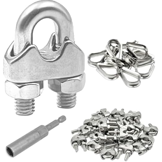 24 Pcs M4 Cable Clamps,Wire Rope Clamp,12 Pcs 5/32" Thimble | Stainless Steel Smooth Rods for Industry, Metal Working Hobbies and DIY Craft