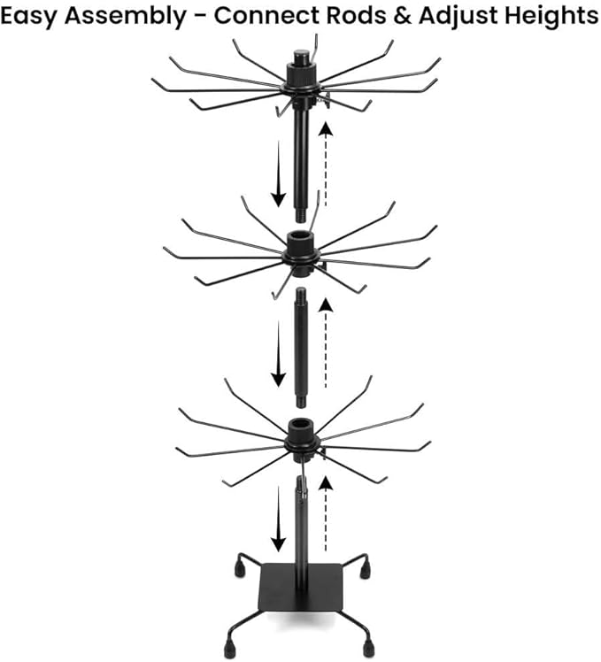 QWORK 3-Tier Rotating Metal Jewelry Display Stand – Adjustable Tabletop Holder for Necklaces, Earrings & Key Rings