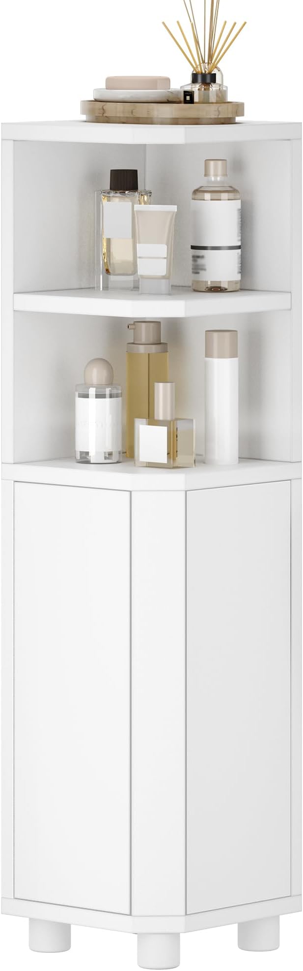Hzuaneri Corner Cabinet, Small Bathroom Corner Cabinet with Doors | Narrow Storage Cabinets with Adjustable Shelves, Bathroom Organizers and Storage for Small Space, White BC20003X