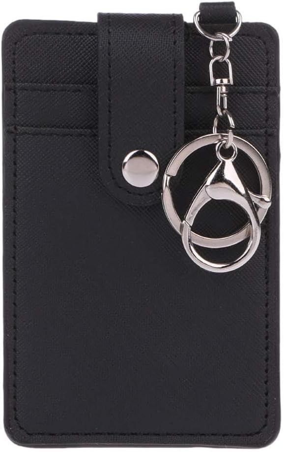 Portable PU Leather Business ID Card Credit Badge Holder Coin Purse Wallet Keychain Black