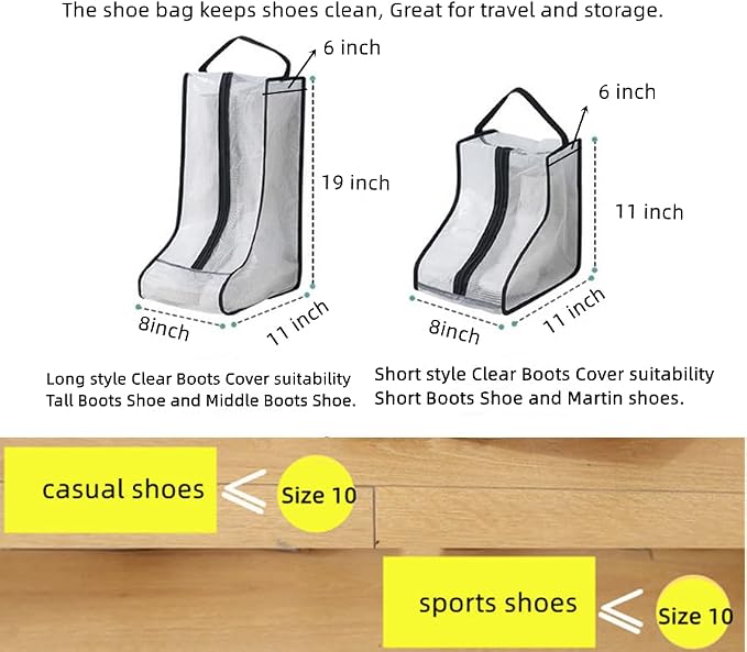2 Set Black Edge Shoe Storage,Portable Tall Boots Storage&Protector Bag | Protector Bag,Shoe Dust Bags,Shoe Sleeves for Travel,Clear Boots Cover,Shoes Packing Organizers for Adult Sneakers