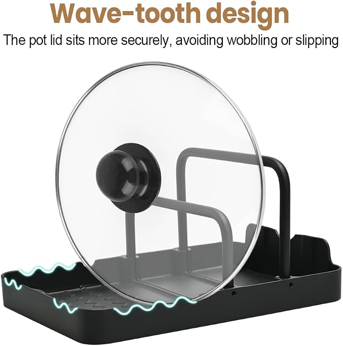 MiOYOOW Pot Lid Holder, Chopping Board Rack with Spoon Rest Non-Slip Pan Organiser for Baking Tray Cookware Kitchen Barbecue