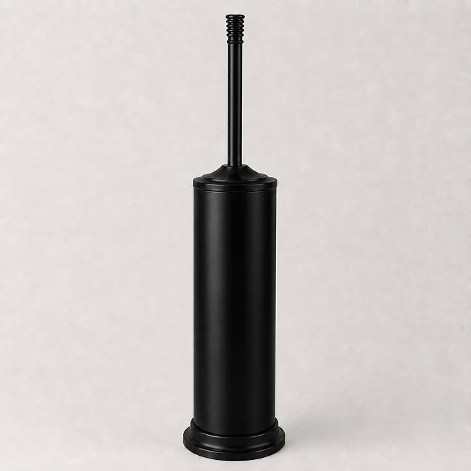 Black Toilet Brush and Holder Set，Extra Long Handled Toilet Bowl Brush and Holder，Stainless Steel Heavy Duty Toilet Brush for Bathroom,Deep Cleaning Modern Toilet Cleaner Slip Base