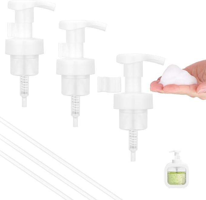 Segbeauty 3pcs White Foam Hand Soap Dispener Pump Replacement, Foam Dispenser Pump for Kitchen Hand Soap Dispensing Bottle, Bathroom Foaming Pumps Head, 40 Thread Size Foaming Bottle Lid Reusable