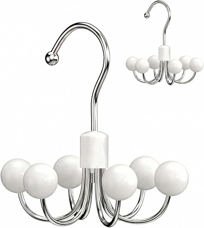 2 Pack Hoodie Hangers 360° Swivel Hooks with Wood Balls for Storage, White | Hanging Closet Hat Purse Tanktop Handbag Necklace Organizer Bra Hanger and Storage Save Space