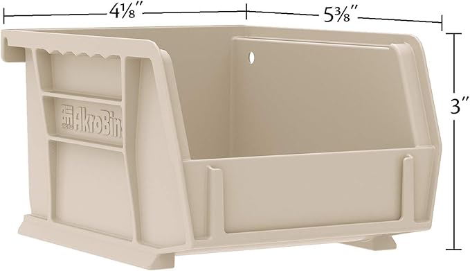 Akro-Mils 30210 AkroBins Plastic Storage Bins, Space-Saving Stackable Bins for Garage, Pantry, Craft Organization, 5" x 4" x 3", Stone, 6-Pack