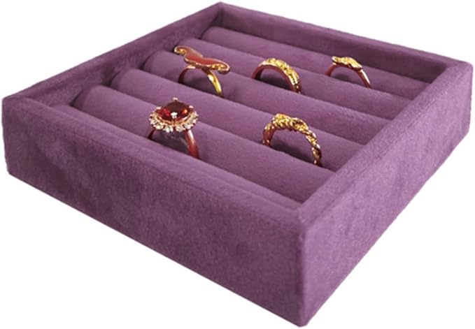 SCIKHETF Velvet 5 Slots Ring Earrings Trays Small Showcase Display Organizer Ring Holder for Women (Taro Purple)