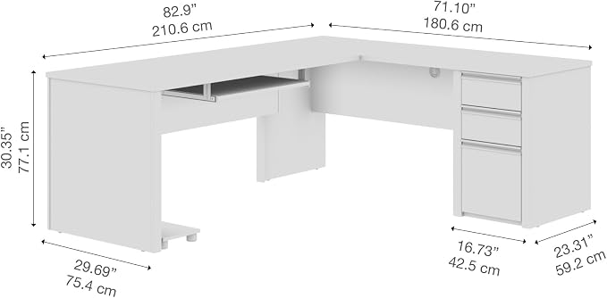 Bestar L Shaped Desk with Drawers and Keyboard Tray, Executive Workstation for Home or Professional Office, 72 Inches, Connexion Collection, Antigua and Black | With Drawers and Keyboard Tray; The Bestar Connexion L Shaped Desk with Drawers presents a ...