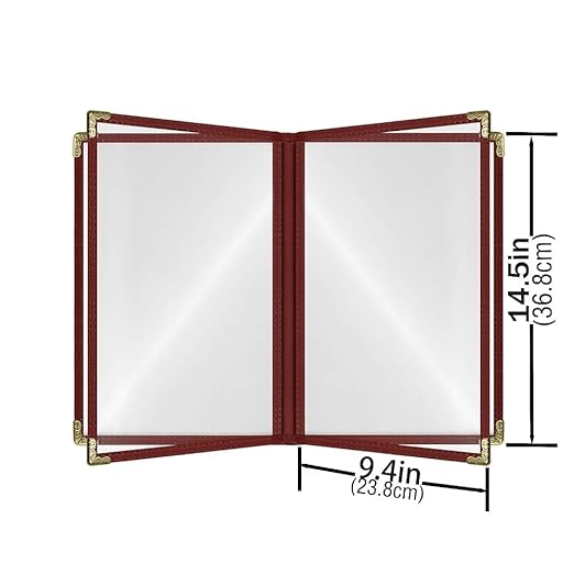 Goodsmart Restaurant Menu Covers – 25 Pack Burgundy 8-View Booklet 8.5" x 14", Side-Loading Vinyl & Plastic Menu Holders, Clear Menu Sleeves, Leather-Style Café Covers with Gold Corners