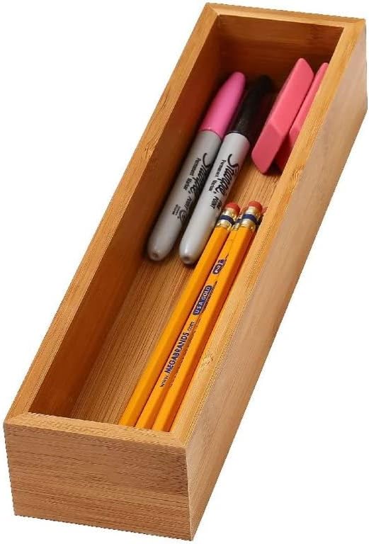 YBM Home Bamboo Drawer Organizer Storage Box for Kitchen Drawer, Junk Drawer, Office, Bedroom, Children Room, Craft, Sewing, and Bathroom, 6 Pack 3x12x2 inch
