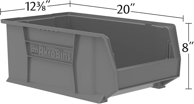 Akro-Mils 30281 Super-Size AkroBins Plastic Storage Bins, Space-Saving Stackable Bins for Garage, Classroom, Warehouse Organization, 20" L x 12" W x 8" H, Clear, 3-Pack