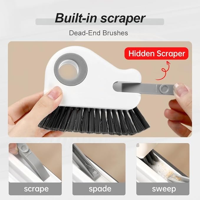 2 in 1 Groove Cleaning Brush, 2025 New Window Track Cleaning Tools, Multifunctional Bristle Crevice Brush with Hidden Scraper for Sliding Door Track Window Seal (Orange 1pc)