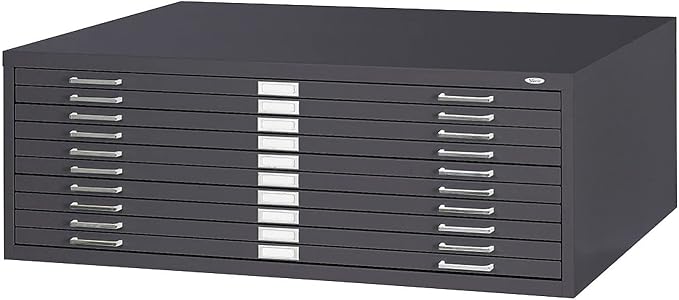 Safco Products 4986BL 10-Drawer Flat File for 42" Wide x 30" Long Documents, with Case-Hardened Rollers & Optional Space-Saving Base - Black
