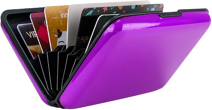 ELFISH Mini RFID Aluminum Wallet Credit Cards Holder Business Card Case Metal ID Case for Men Women (Purple)