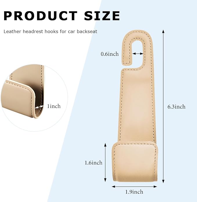 Car Seat Headrest Hook, Microfiber Leather Hanger Holder Hook for Hanging Purse and Bag, Universal Vehicle Back Seat Organizer Hook for Grocery Bag Handbag Coat (Beige)