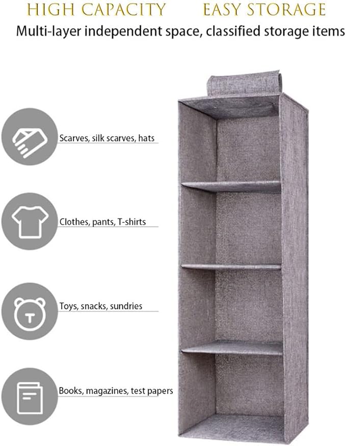 Tinyuet Hanging Closet Organizer, 4-Shelf Collapsible Hanging Closet Shelves, Hanging Organizer for Closet & RV, 31.5" H X 10.6" W X 10.6" D - Gray