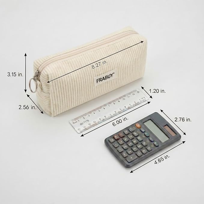 Soft Corduroy Pencil Case Pen Pouch Organizer, Small Stationery Bag | Cute white pencil pouch, smooth zipper, daily cosmetics holder, compact organizer for school teen girls, women