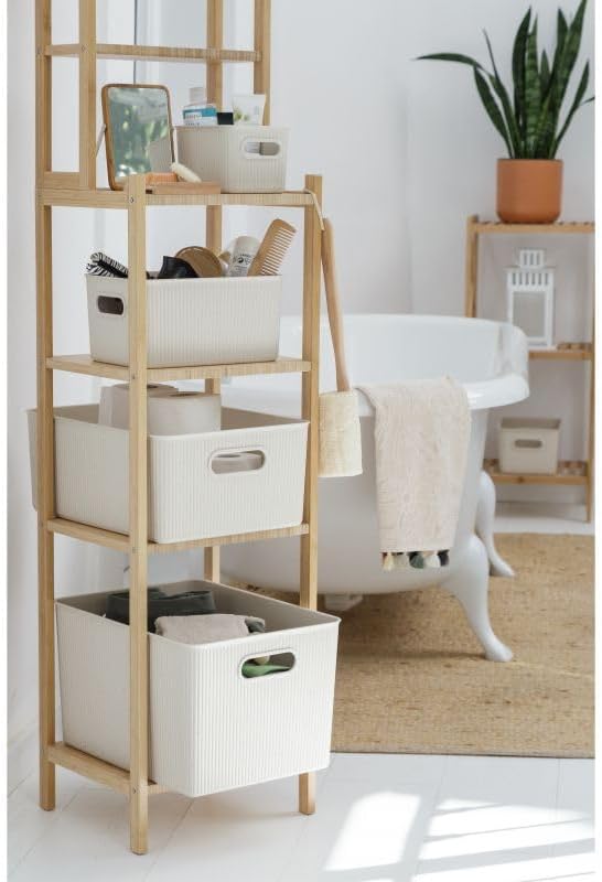 Superio Eco-Friendly Decorative Plastic Basket Open Home Storage Bins Organizer Baskets, Medium (2 Pack) Container Boxes for Organizing Closet Storage Bins for Shelves Drawer Shelf 5 Liter