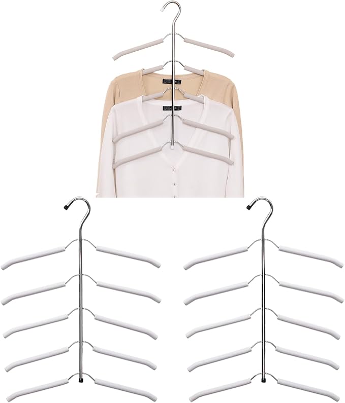 3 Pack 5 in 1 Hangers Blouse Tree Hangers Non Slip Space Saving Clothes Hanger Multi-Layer Clothes Hanger Stainless Steel Sweater Shirt Hanger Closet Storage Organizer(White)