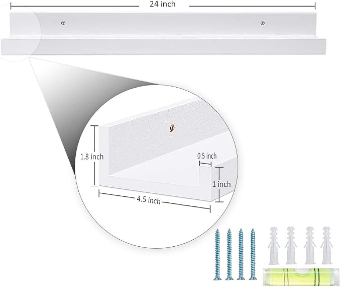AZSKY 24 Inch Picture Ledge Shelf Floating Shelves Wall Mounted Set of 2 White