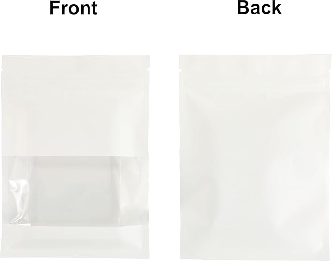 100PCS Resealable Kraft Paper Packaging Bags with Clear Window, Food Grade Heat Sealed Zipper Pouches for Coffee, Tea, Nuts, Snacks, Cookies (White, 13 * 18CM/5.0"*7.1"-100PCS)