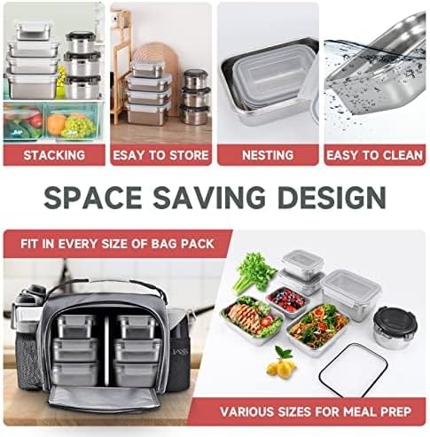 Cykorxicc 12PC 304 Stainless Steel Food Storage Containers with Lids Leakproof, Meal Prep Container Airtight, Lunch Boxes, Kimchi Containers for food storage Nestable | Oven/Dishwsher/Freezer Safe