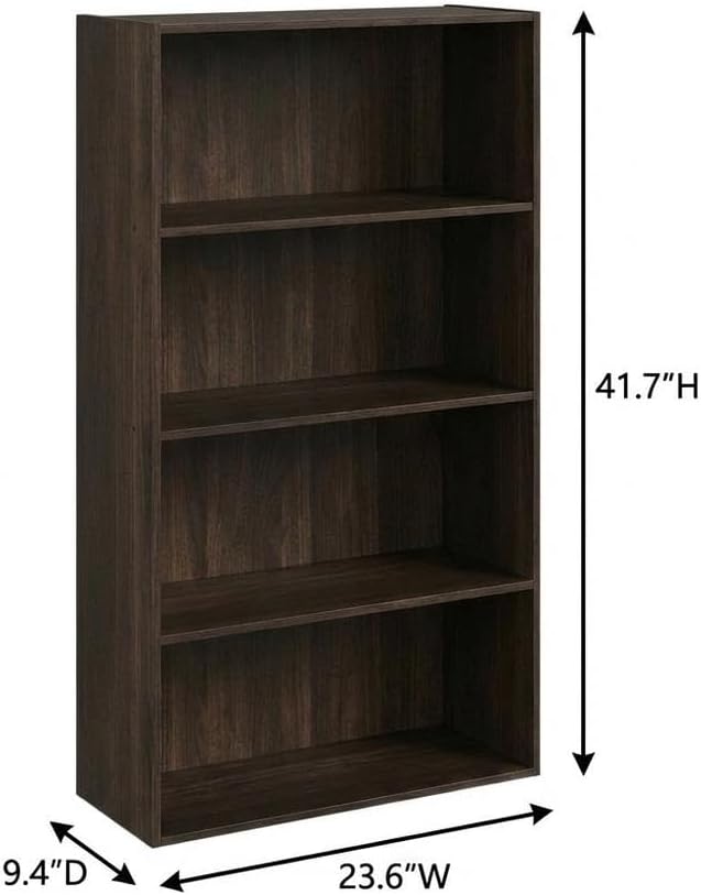 Furnifact Espresso Bookcase with Sturdy Wooden Construction, Elegant Design, Ideal for Home or Office Storage, Single Piece