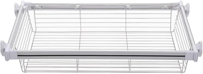 Pull-Out Clothes Storage Basket,Stainless Steel Stackable Shelf Baskets Organizer,Stackable Storage Bins,Adjusted Width for Bedroom Office Bathroom,White-34.25-36.22in