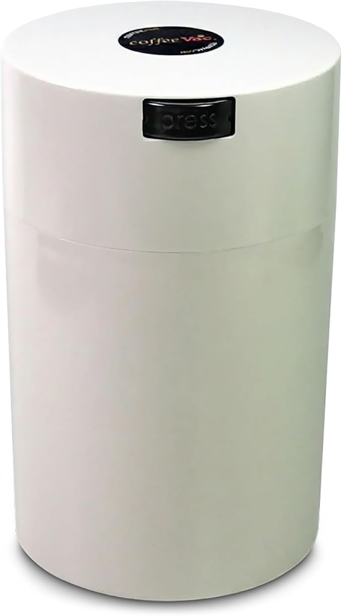 CoffeeVac 1LB – Patented Airtight Container | Multi-use Vacuum container works as smell proof containers for ground coffee and coffee bean containers. White cap and body