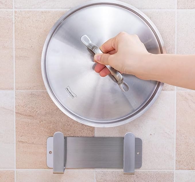 2 Pack Stainless Steel Cutting Board Pot Lid Organizer | 2-pack value set with adhesive & screws; rustproof steel, organizes kitchen utensils, pot lids & bathroom scale