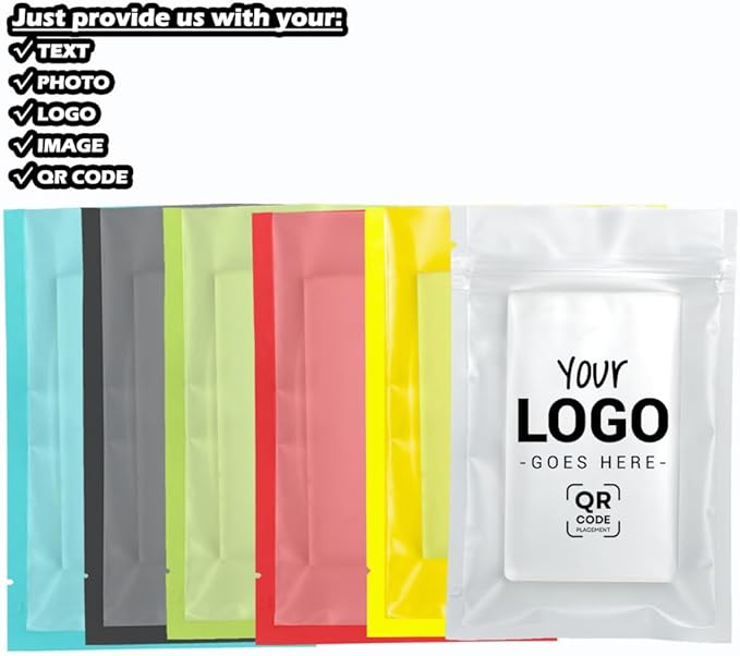 100PCS Customized Vacuum Heat Seal Bag,Open Top Packaging Bag with Clear Front,Single Color Printing for Logo/Text/QR Code (Green, 13 * 18CM/5.0"*7.1"-100PCS-One Color Print)