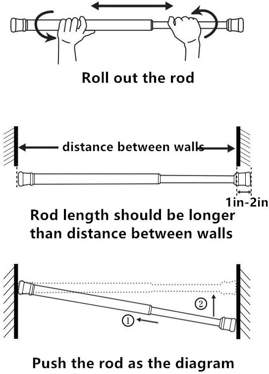 Tension Rods, 6 Pack Adjustable Spring Steel Cupboard Bars 21.6 to 35.4 Inches Tension Curtain Rod Shower Rod Closet Rod Tensions Rod Extendable Width
