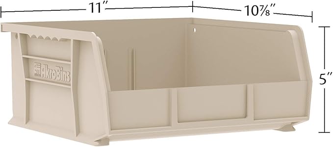 Akro-Mils 30235 AkroBins Plastic Storage Bins, Space-Saving Stackable Bins for Garage, Pantry, Craft Organization, 11" x 11" x 5", Black, 6-Pack