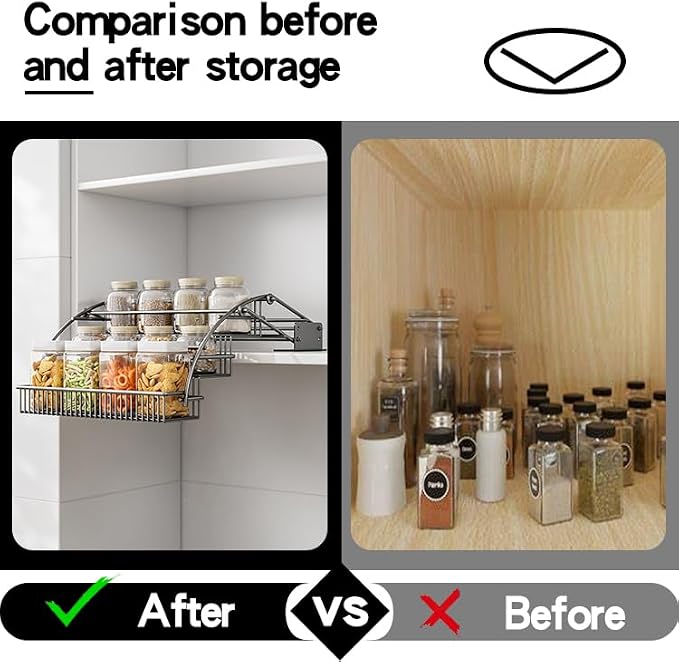 3-Tier Pull Down Spice Rack Organizer for Inside Cabinet Pantry Expandable Display Riser Shelf Kitchen Seasoning Shelf(27.5cm/10.8in)
