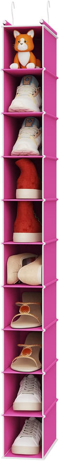 MAX Houser 10-Shelf Hanging Shoe Shelf Organizer, Hanging Shoe Storage for Closet, Slim Hanging Closet Organizer,10-Tier Narrow Hanging Storage Shelves or Closet Room-Pink