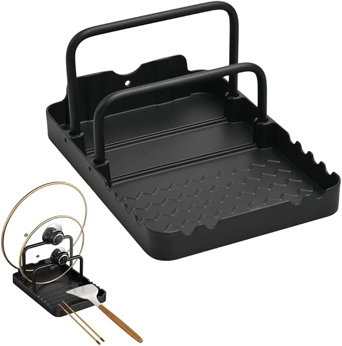 MiOYOOW Pot Lid Holder, Chopping Board Rack with Spoon Rest Non-Slip Pan Organiser for Baking Tray Cookware Kitchen Barbecue