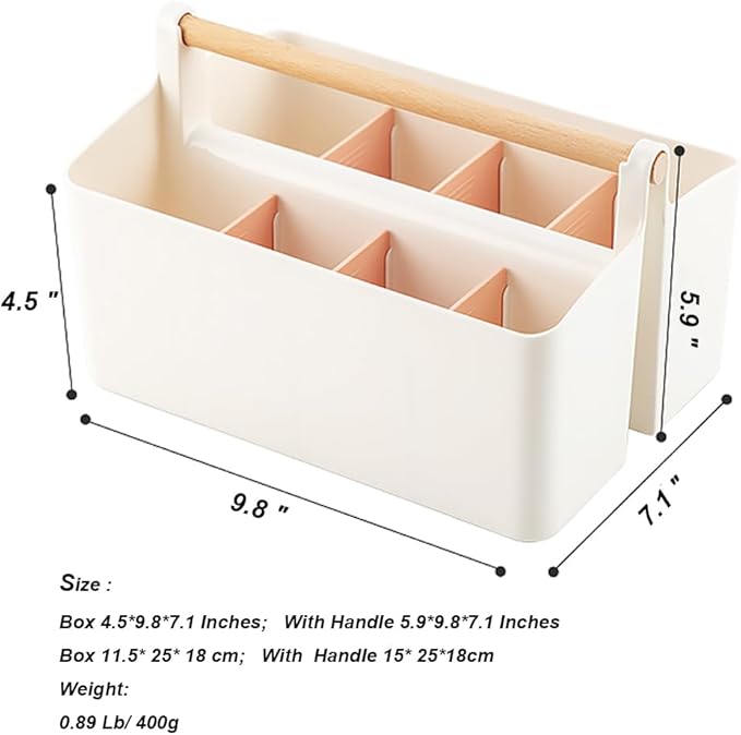 Art Caddy Organizer with Handle, Marker Organizer, Art Supply Storage Organizer with Adjustable Dividers, Portable Storage Bin for Craft Supplies Colored Pencils Makeups Tools Pen Holder for Desk