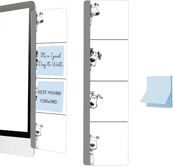 Fox Terrier Monitor Side Note Board, Computer Monitor Memo Board, Sticky Note Holder, Acrylic Desk Organizer with 100Pcs Notes for Office Worker Men Women, Home Desktop and Office Desk