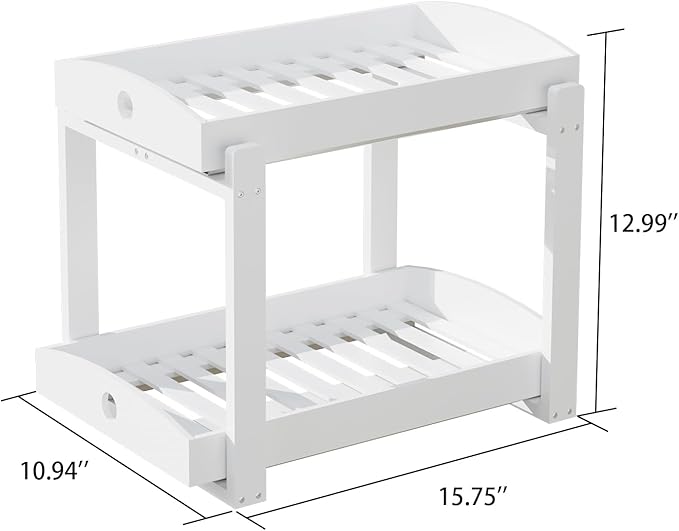 Bamboo Wood Under Sink Organizer 1 Pack, Pull Out Cabinet Organizer 2 Tier Under Sink Organizers and Storage with Sliding Drawer Sturdy Easy Assembly for Kitchen Bathroom Undersink (White, 2 Packs)